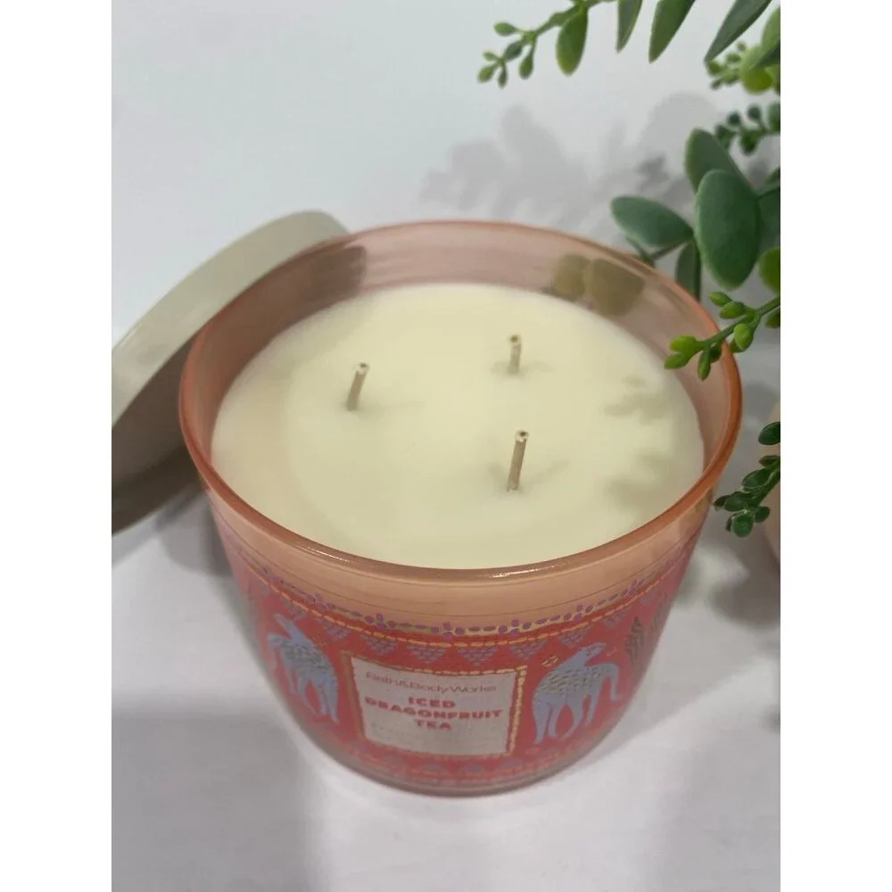 Bath & Body Works White Barn “Iced Dragonfruit Tea” New 3 Wick Candle